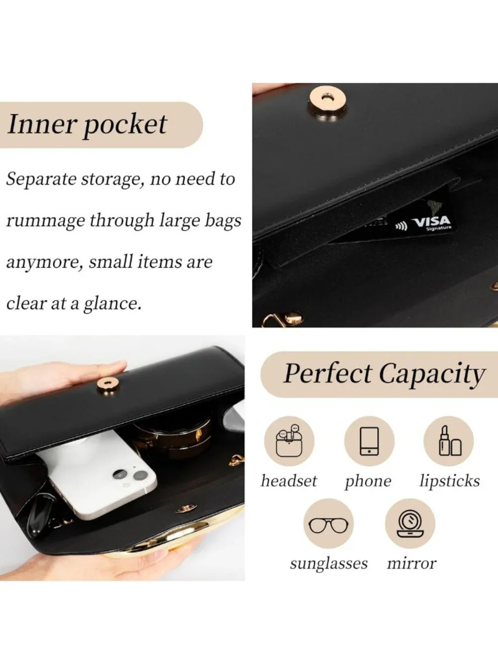 Chic Evening Clutch Purse with Metal Handle & Chain Strap - Perfect for Events